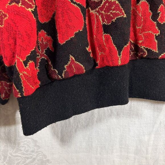 Floral Red and Black Women's Sweater - Picture 3 of 11